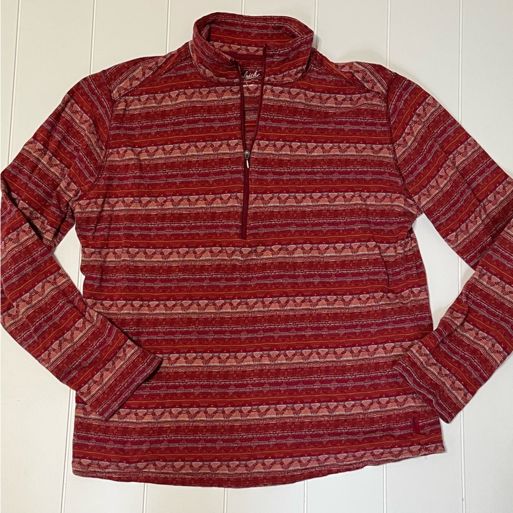 Woolrich Aztec Geometric Red Tan 1/4 Zip Cotton Pullover Women's Large